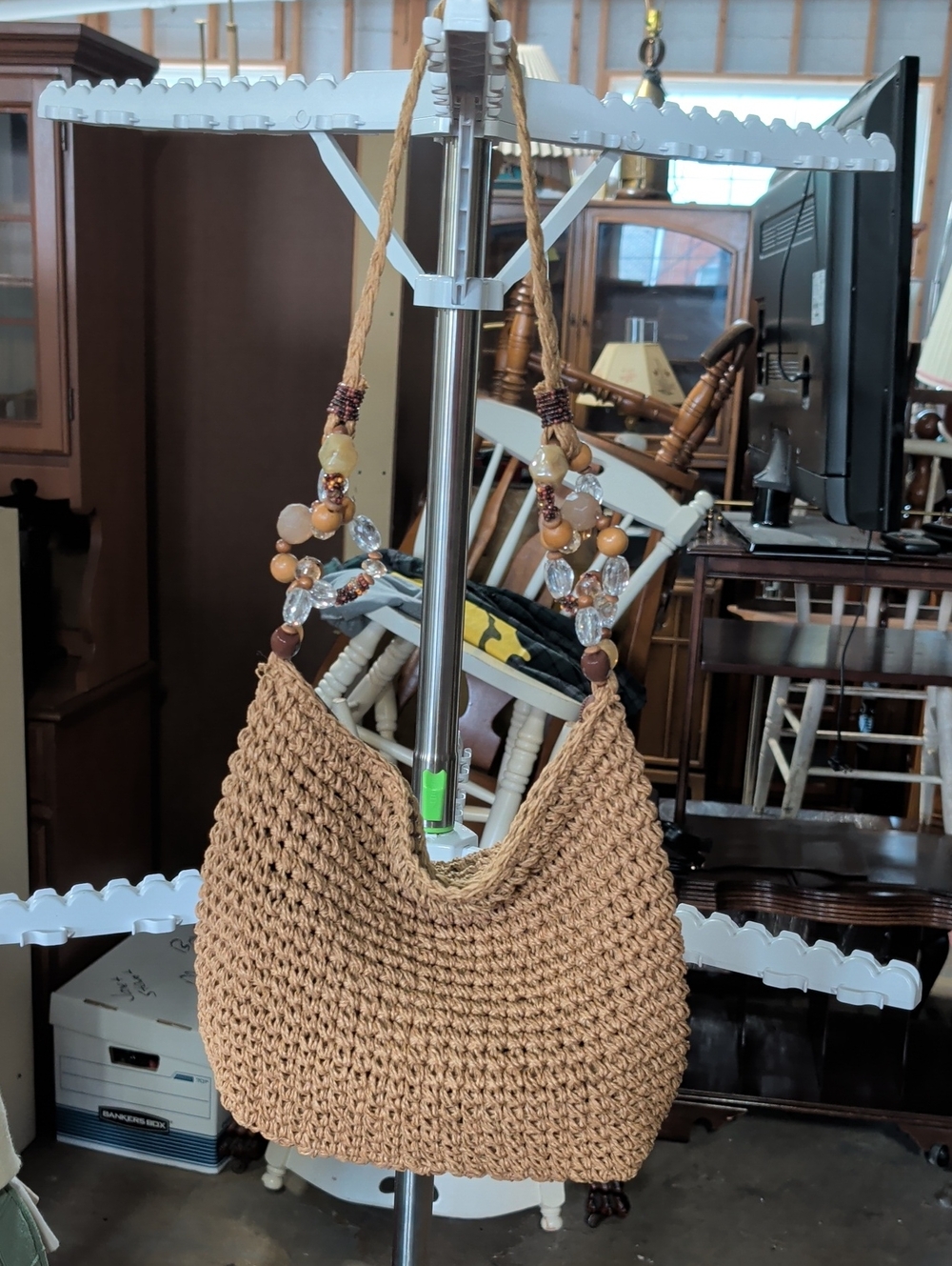 Vintage Cappelli Straworld Y2K Tan Crochet 100% Paper Hobo Shoulder Boho Bag